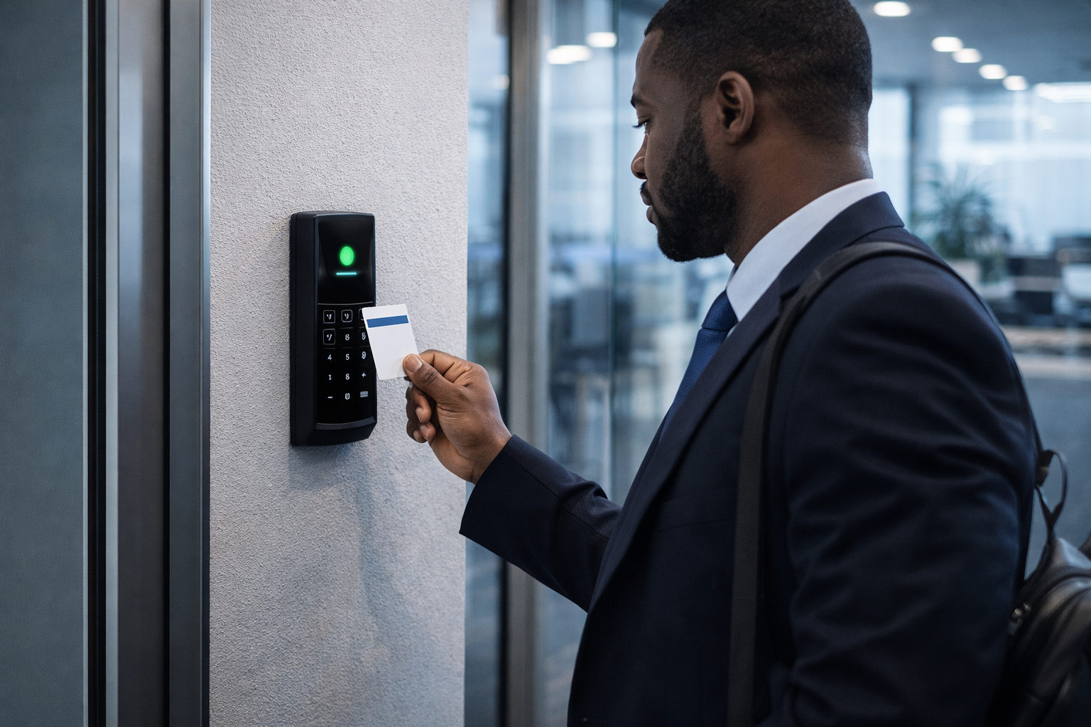 Contrôle d’accès par badge sur bâtiment professionnel